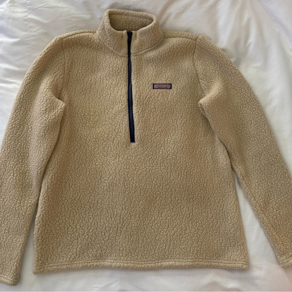 Vineyard Vines Cream Sherpa Fleece Pullover - Picture 2 of 6